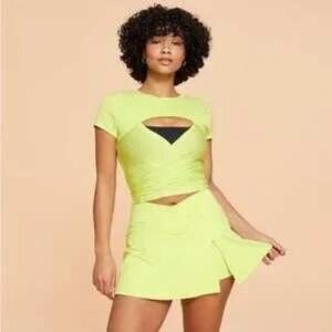 Blogilates Womens L Limeade Green Reversible Bow Back Short‎ Sleeve Top